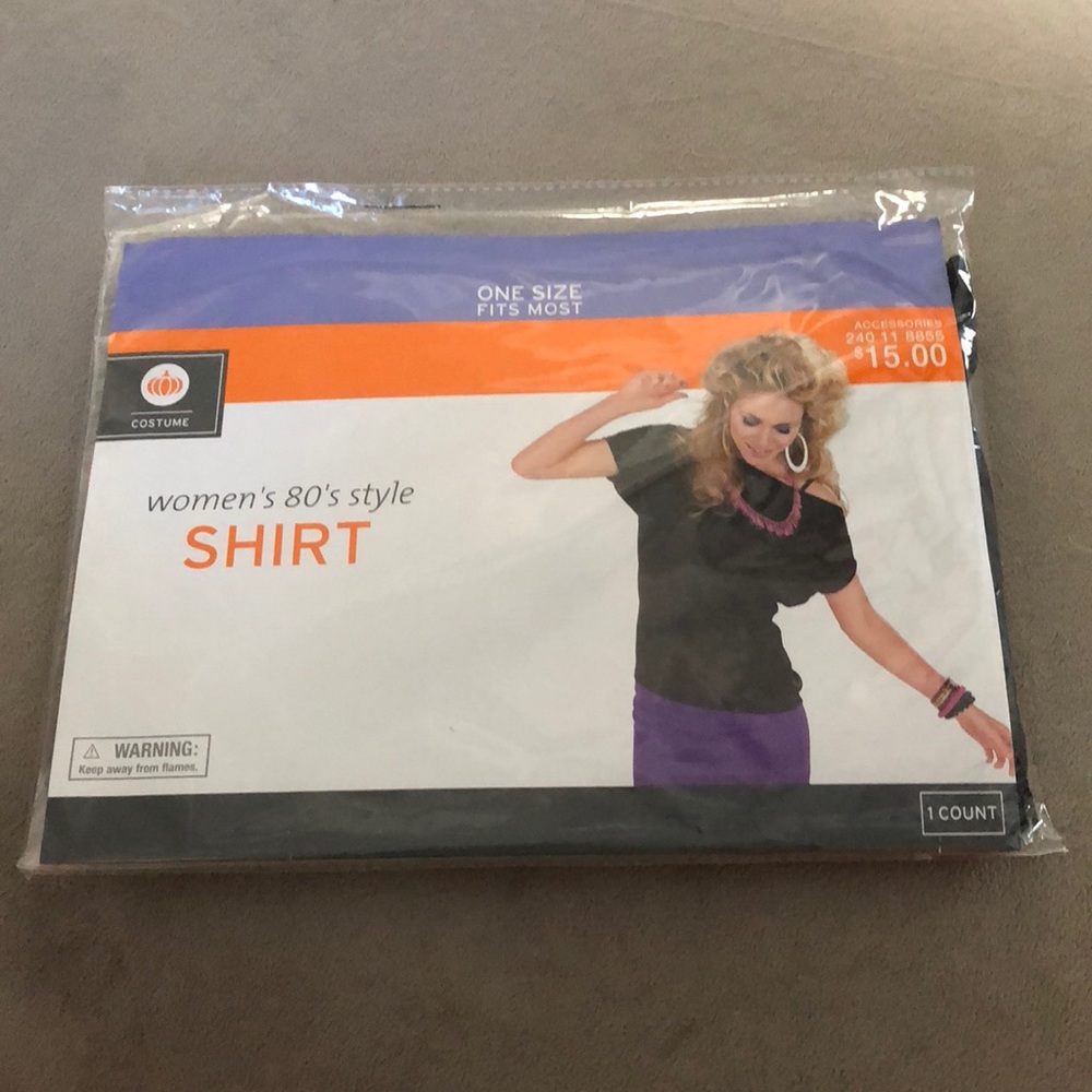 80's Style Shirt Women's One Size Black Halloween Costume